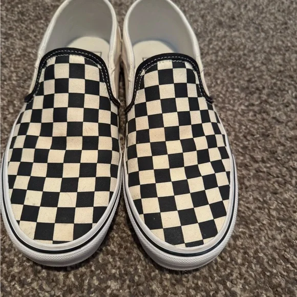 Vans Leather Black and White Checkerboard Slip-Ons - Picture 1 of 6